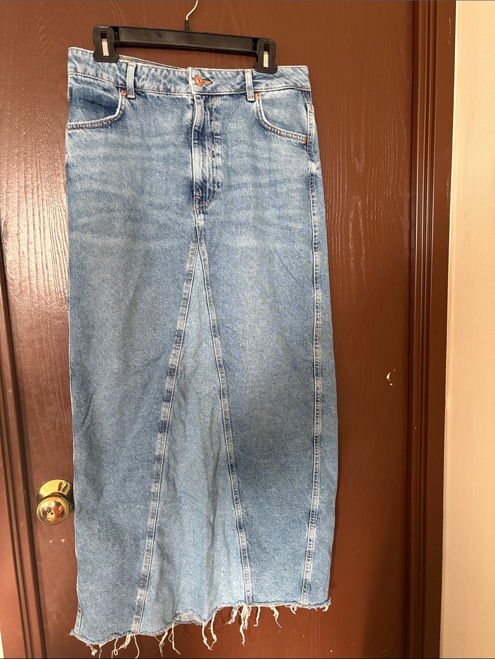 Zara Light Blue Denim Maxi Skirt - Flared Panel Design